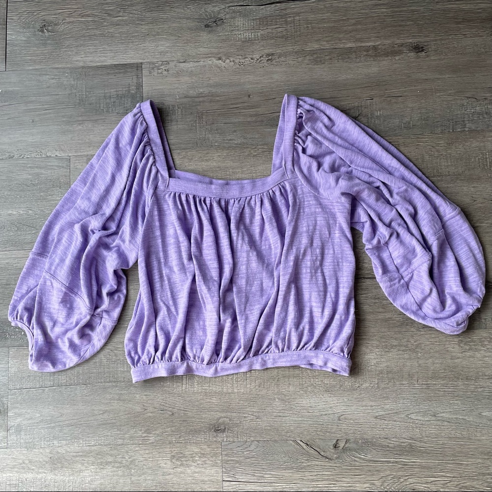 Free People Purple Balloon Sleeve Square Neck Crop Top